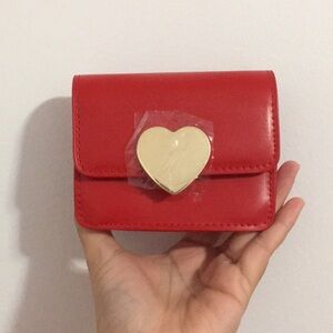 Small Red with Gold Hardware Heart Lock and Chain Crossbody Women's Bag Purse